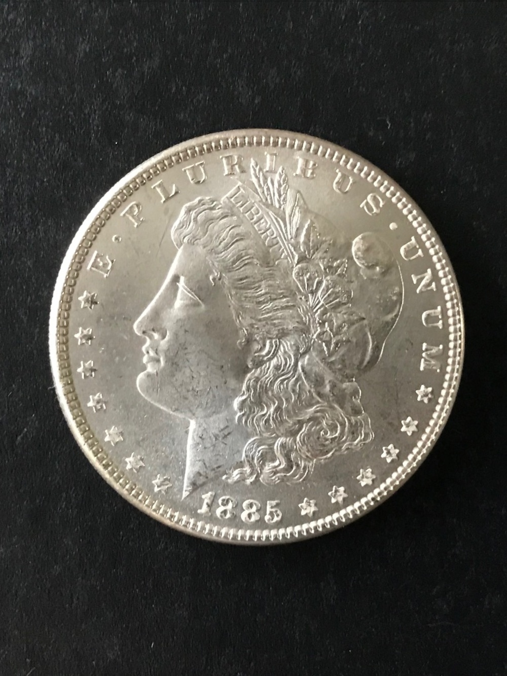 1885 P Morgan Silver Dollar, 90% Silver, Philadelphia Mint, Unc, ? Low to Mid MS